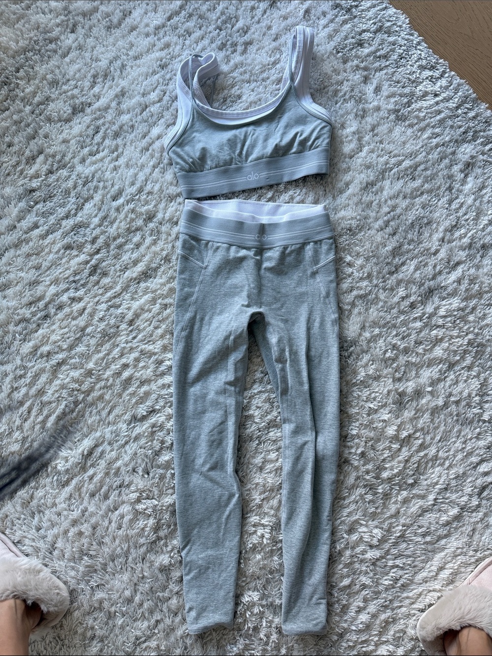 ALO Yoga Light Gray Leggings and Sports Bra Set